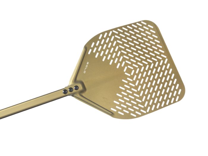 Aluminum perforated rectangular pizza peel 33x33cm GHA - GOLD-0